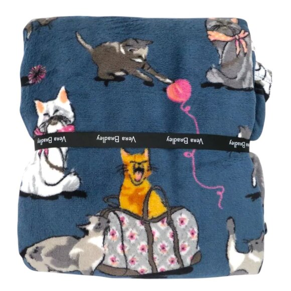 Vera Bradley Velvet Plush Throw Blanket Cat Lover Kitty Cats Kittens 80"x50" - Picture 2 of 4